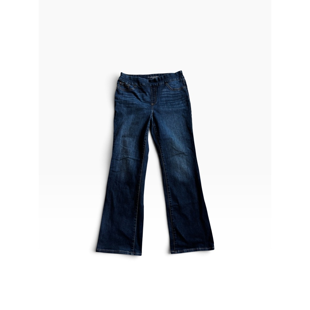 Chico's Pull On Slim Boot Jeans 10R 1.5R Blue Dark Wash Stretch Denim